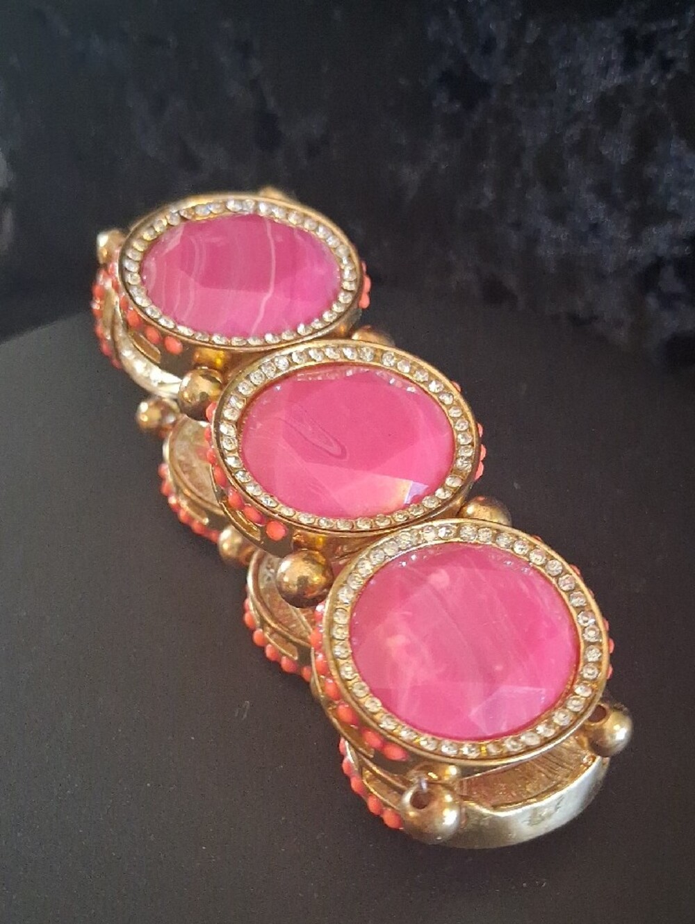 Trina Turk Palm Springs Pink Block Crystal Stretch Bracelet with Gold Accents - Picture 6 of 6